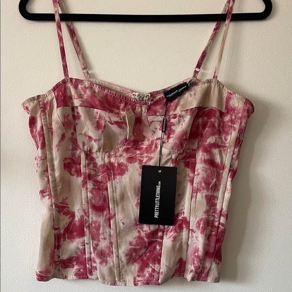 PrettyLittleThing Fuschia tie dye print structured Corset Top UK 14-US Size 10 - Picture 4 of 11